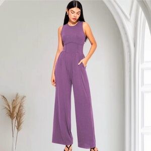 Cider Sleeveless Wide Leg Jumpsuit Ribbed Purple Round Neck Women’s XL